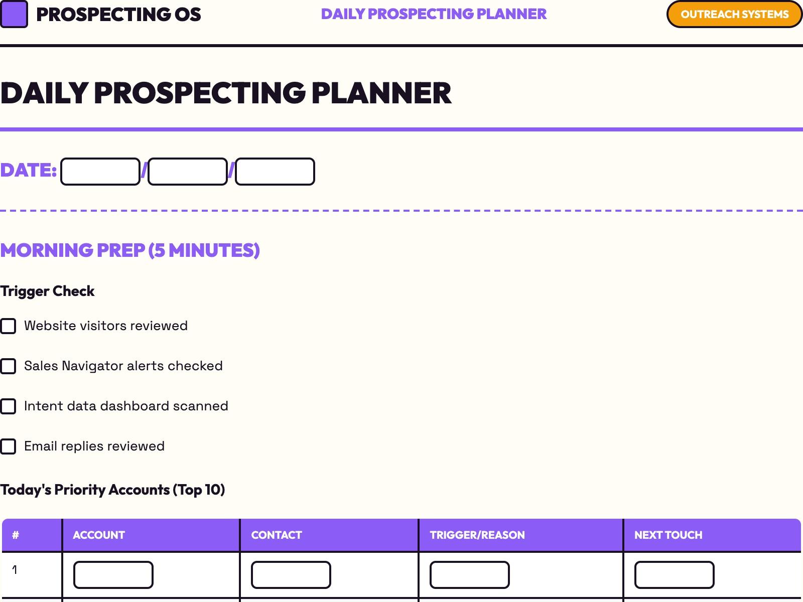 Daily Prospecting Plan